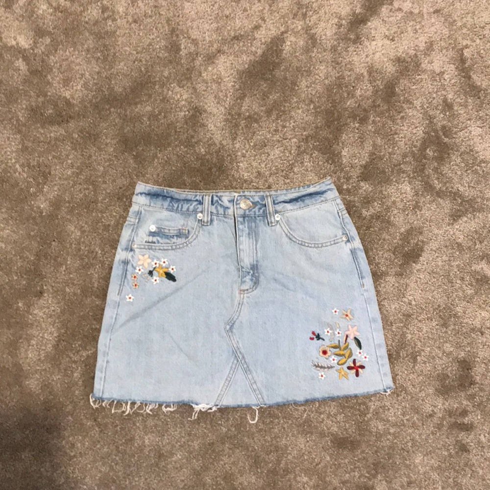Garage Embroidered Mini Denim Skirt